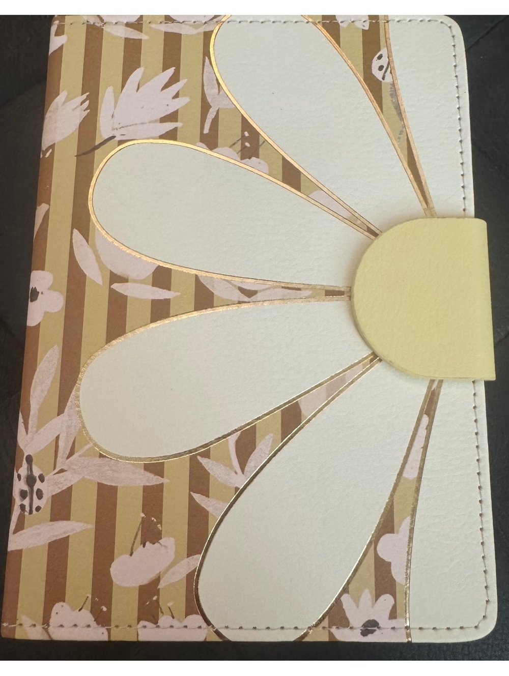 Fringe Studio Daisy Lined Notebook with Flap Closure, Beige and White Floral